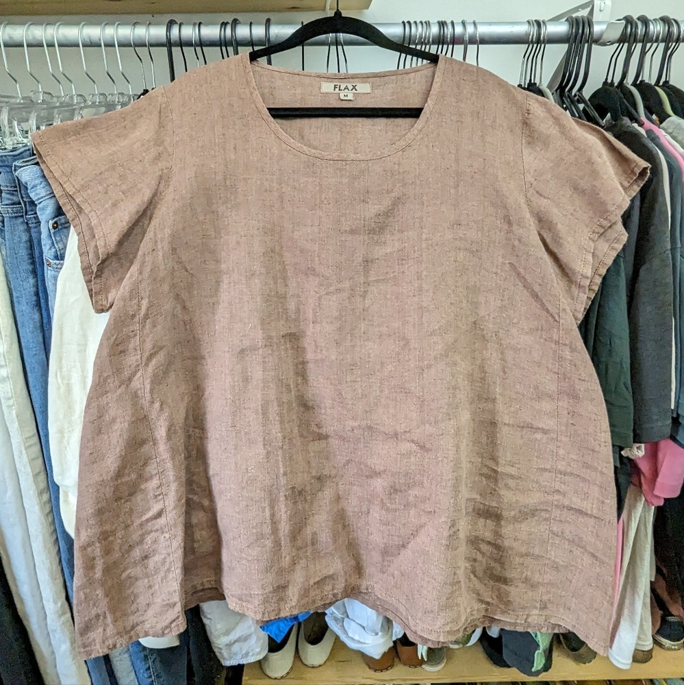 Flax Linen Short Sleeve Top Size Medium